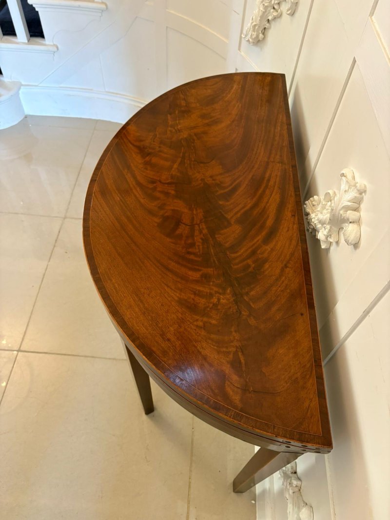 Antique George III Quality Mahogany Inlaid Demi Lune Shaped Card/Console Table - Image 5